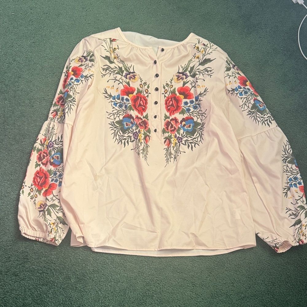 Floral Women's Blouse - Cream
